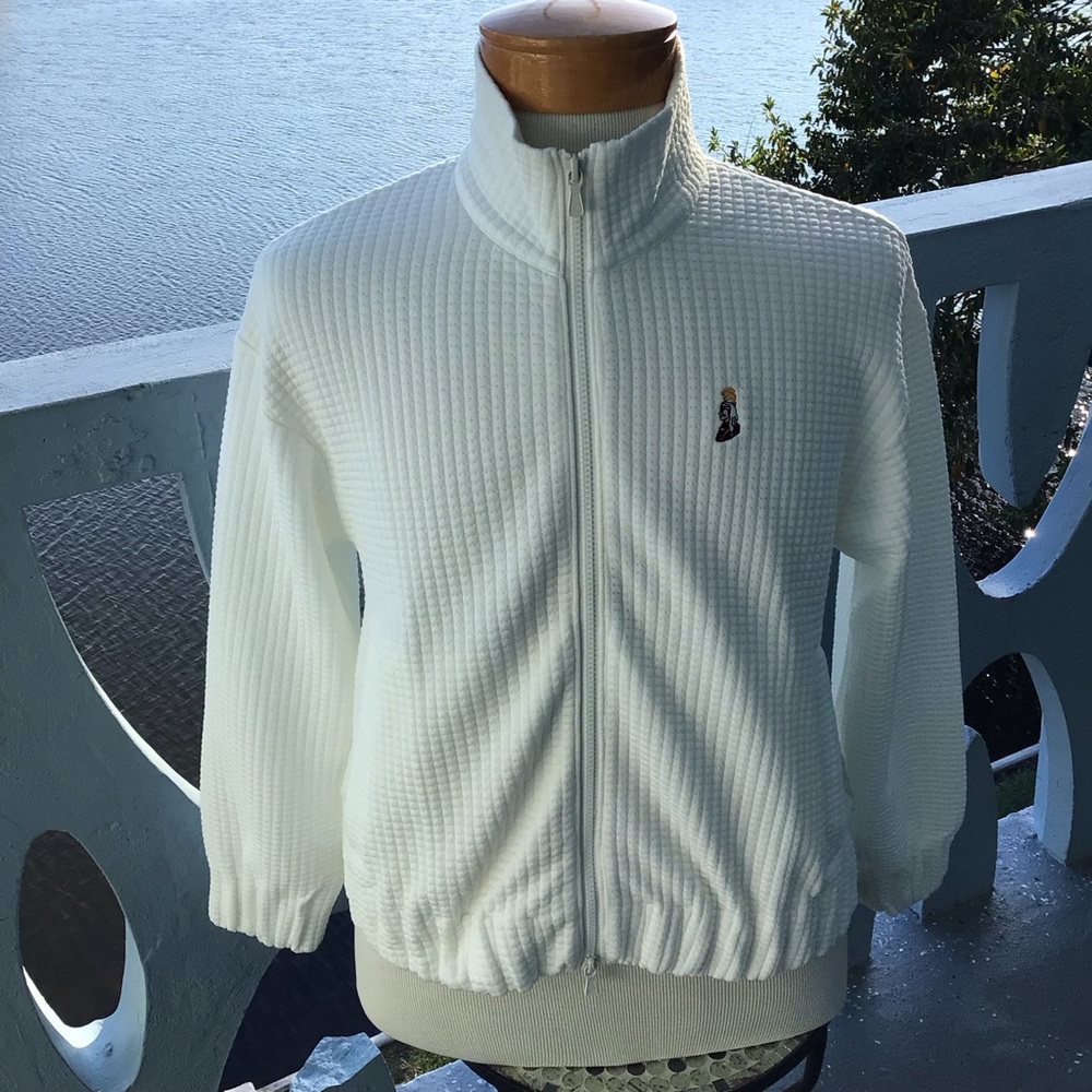 Peter Millar Off White Full-Zip Waffle Weave Textured Men's Zip Sweater Jacket